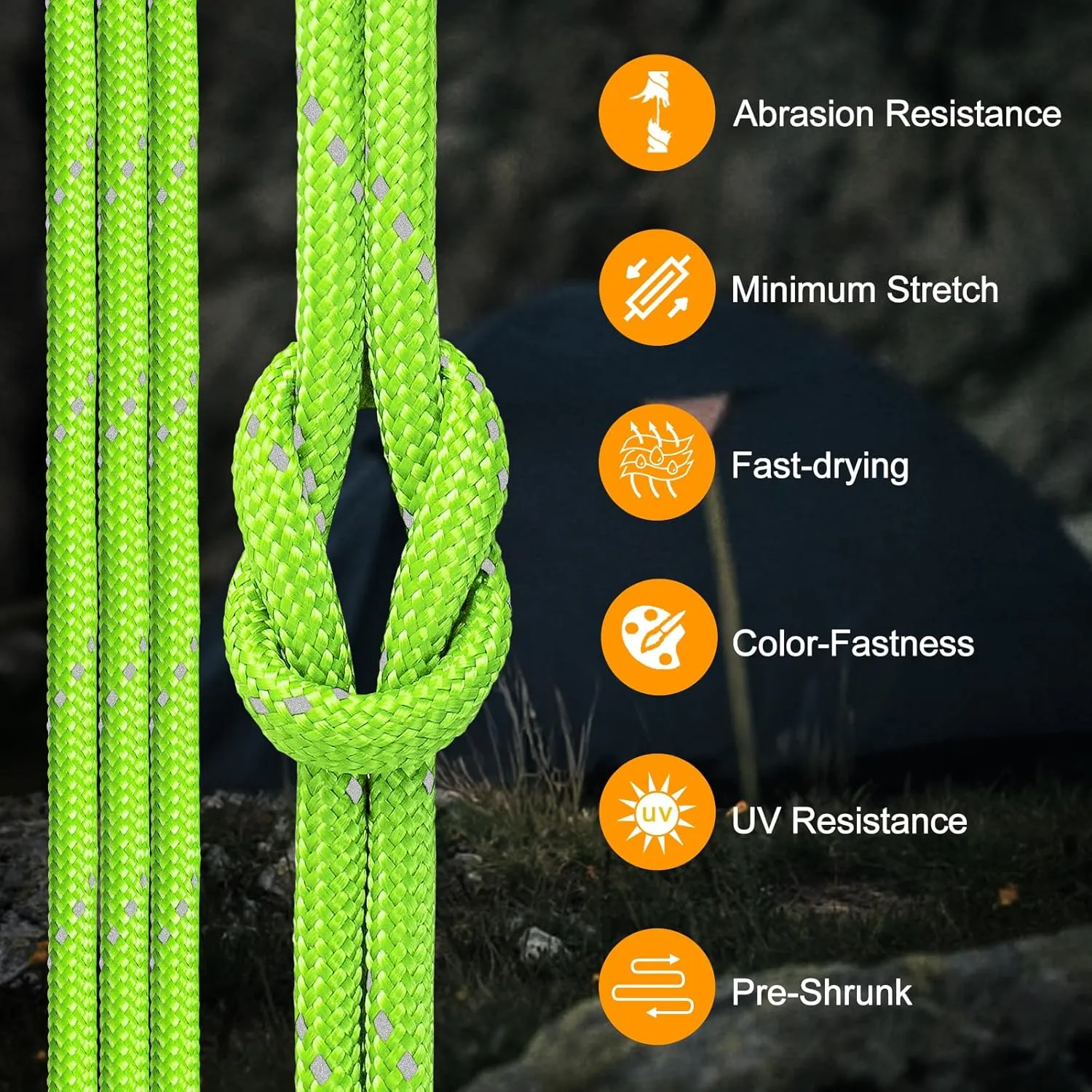 Reflective Paracord Rope 850Ib, 50/100/200/500/1000ft 4MM 11 Strand Parachute Spool Cord, Paracords Lanyard String for Tent, Camping, Clotheline, Hiking, Survival Bracelet, Neon Green 200FT
