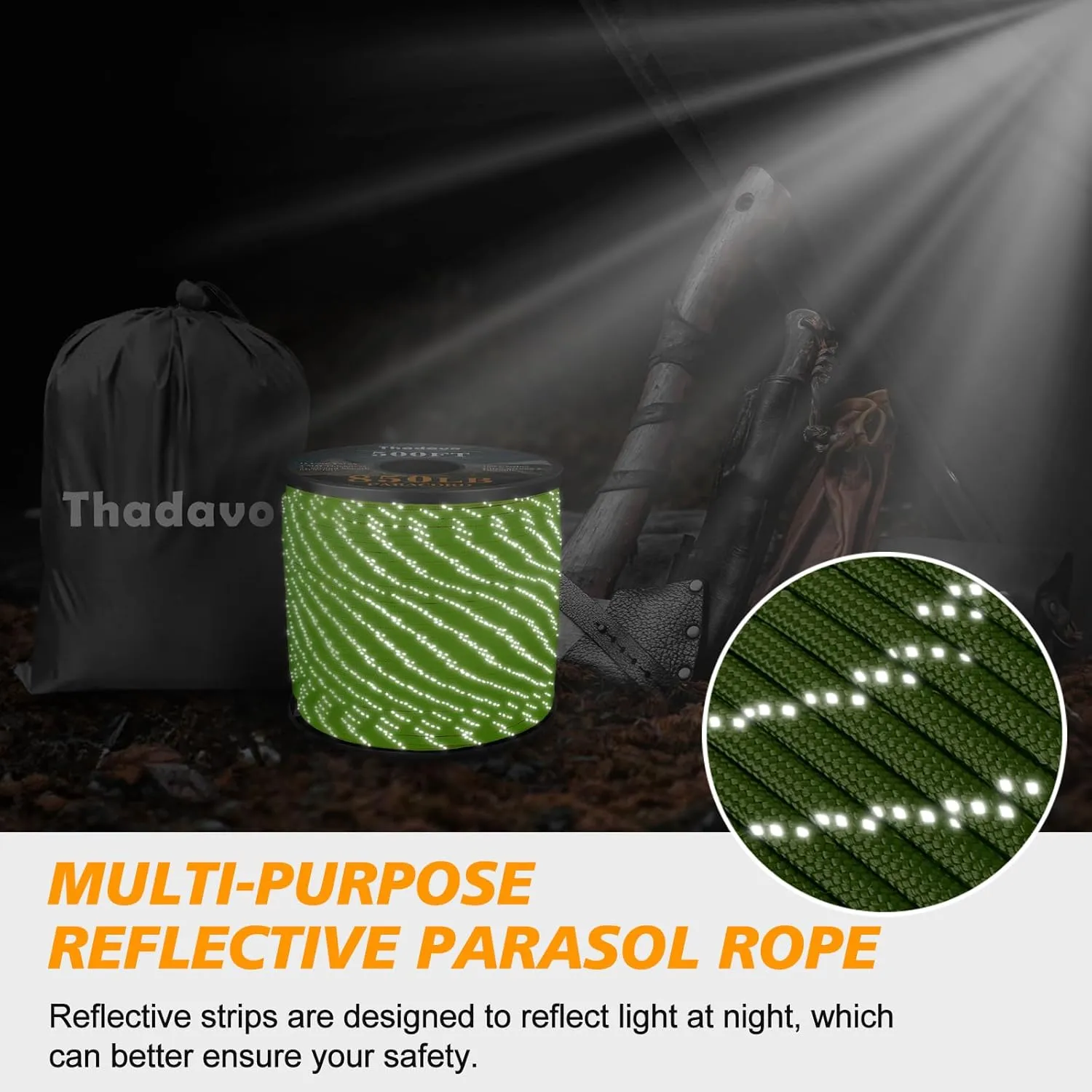 Reflective Paracord Rope 850Ib, 50/100/200/500/1000ft 4MM 11 Strand Parachute Spool Cord, Paracords Lanyard String for Tent, Camping, Clotheline, Hiking, Survival Bracelet, Neon Green 200FT