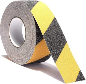 RELIANCER Anti Slip Safety Grip Tape 2inx60ft Non Skid Tread Safety Tape with High Traction Grit Yellow & Black Marking Self-Adhesive Tape Hazard Caution Warning Tape for Stairs Steps Deck
