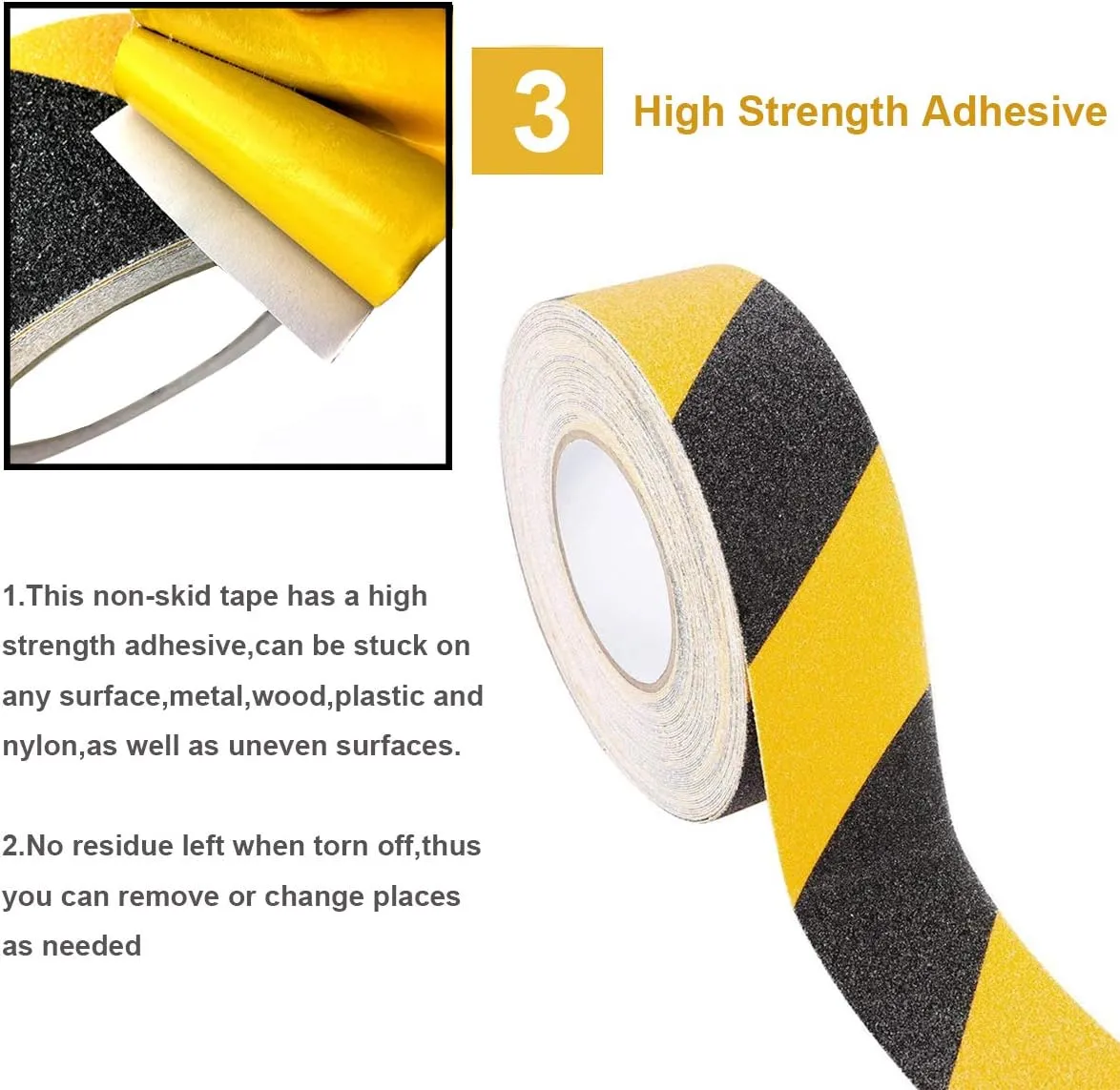 RELIANCER Anti Slip Safety Grip Tape 2inx60ft Non Skid Tread Safety Tape with High Traction Grit Yellow & Black Marking Self-Adhesive Tape Hazard Caution Warning Tape for Stairs Steps Deck