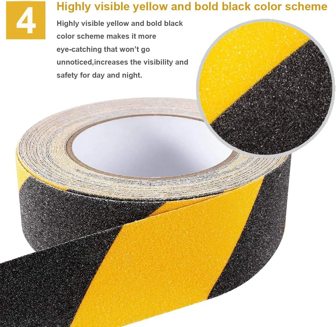 RELIANCER Anti Slip Safety Grip Tape 2inx60ft Non Skid Tread Safety Tape with High Traction Grit Yellow & Black Marking Self-Adhesive Tape Hazard Caution Warning Tape for Stairs Steps Deck