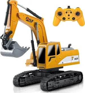 Remote Control Excavator Toys, 1: 24 Engineering Digger Truck for Boys with Metal Shovel Lights Sounds, Turns 680 Degree, 2.4 GHz Construction Toys Christmas Birthday Gift for Boys Kids