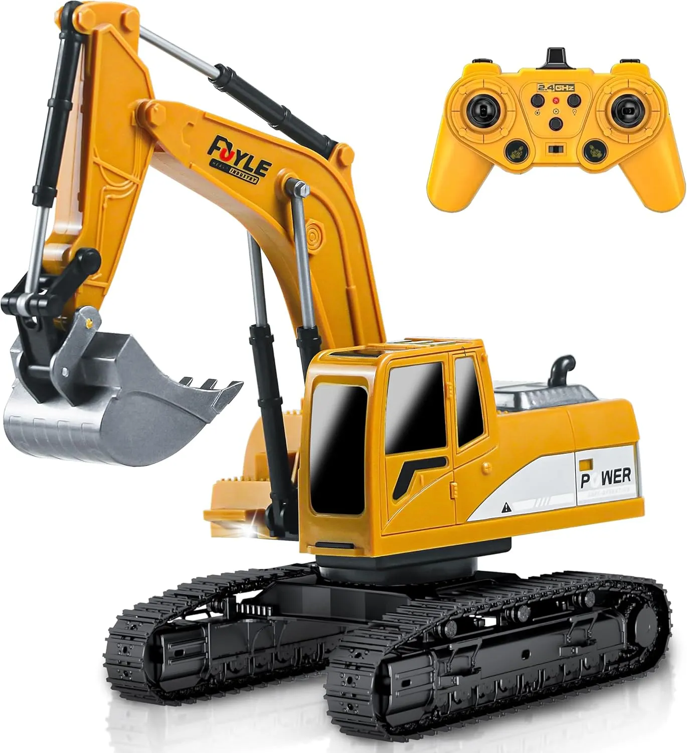 Remote Control Excavator Toys, 1: 24 Engineering Digger Truck for Boys with Metal Shovel Lights Sounds, Turns 680 Degree, 2.4 GHz Construction Toys Christmas Birthday Gift for Boys Kids