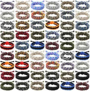 Remuuly 100 Pcs Survival Paracord Bracelet Adjustable Friendship Braided Bracelets Camo Paracord Bracelet Army Party Favors Parachute Cord for Men Outdoor Camping Climbing Gift