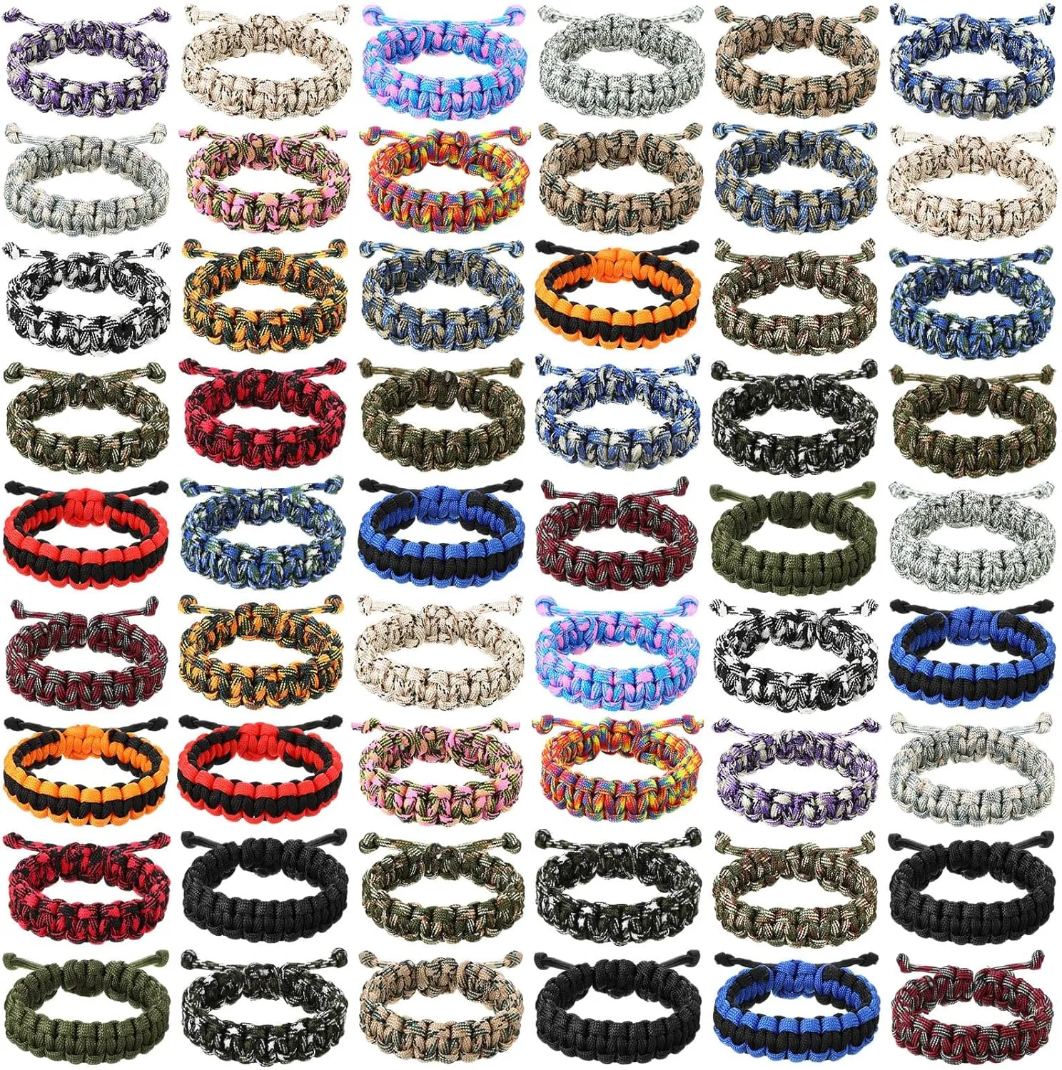 Remuuly 100 Pcs Survival Paracord Bracelet Adjustable Friendship Braided Bracelets Camo Paracord Bracelet Army Party Favors Parachute Cord for Men Outdoor Camping Climbing Gift