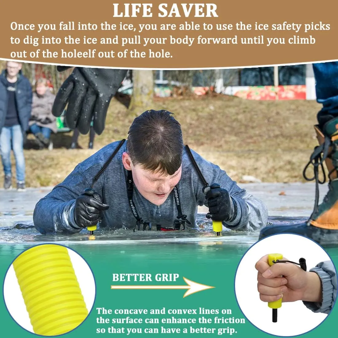 Retractable Ice Safety Pick - Skating & Fishing Kit, Spikes & Accessories