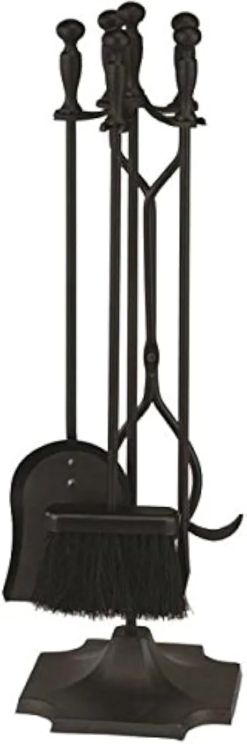 Rocky Mountain Goods 5 Pcs Fireplace Tool Set Black 31” Large - Shovel, brush, poker, tongs, stand - Heavy duty wrought iron tools with decorative finish - Ergonomic Ball handles