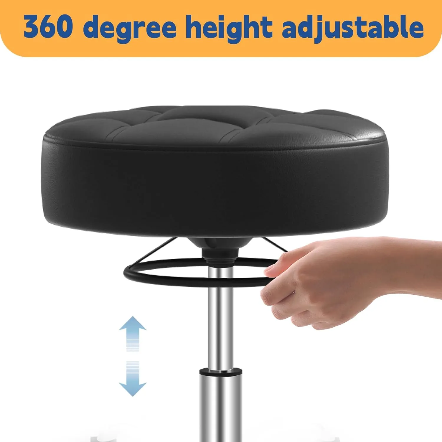Rolling Stool Heavy Duty 400lb: Super Soft Seat Cushion,360° Swive,Height Adjustability,No Squeaky Noises,No Tip Over,New Upgraded Stool Salon Stool Chair, Tattoo Facial Massage Spa Medical (Black)