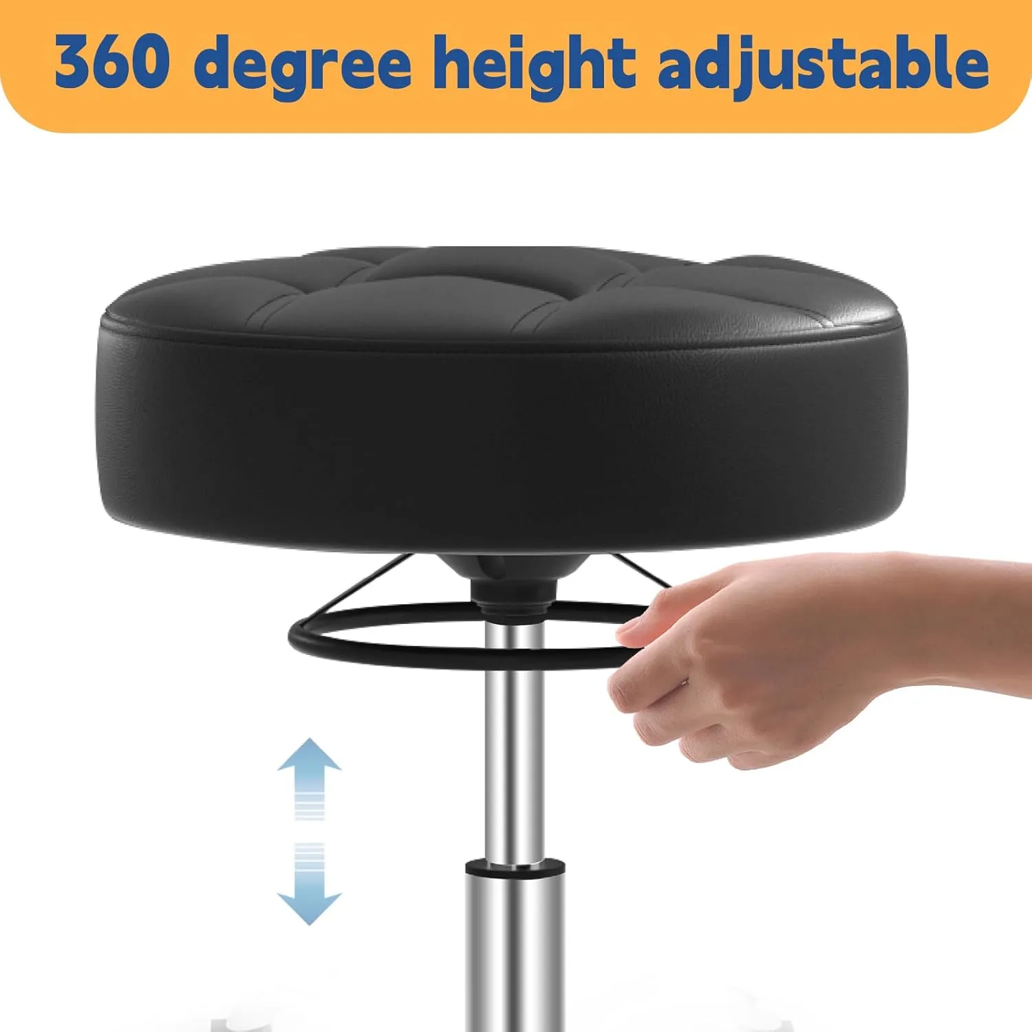 Rolling Stool Heavy Duty 400lb: Super Soft Seat Cushion,360° Swive,Height Adjustability,No Squeaky Noises,No Tip Over,New Upgraded Stool Salon Stool Chair, Tattoo Facial Massage Spa Medical (Black)