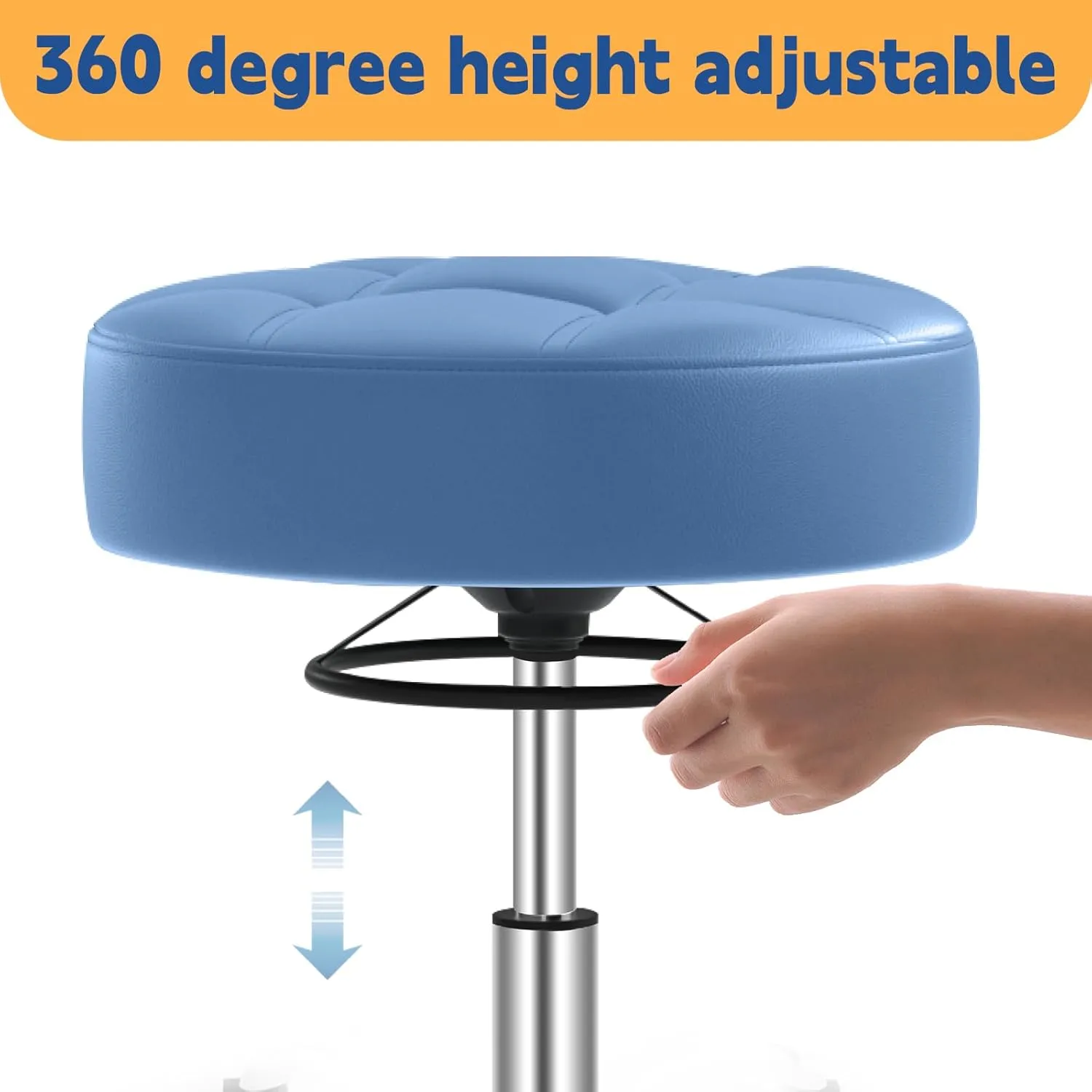 Rolling Stool Heavy Duty 400lb: Super Soft Seat Cushion,360° Swive,Height Adjustability,No Squeaky Noises,No Tip Over,New Upgraded Stool Salon Stool Chair, Tattoo Facial Massage Spa Medical (Blue)