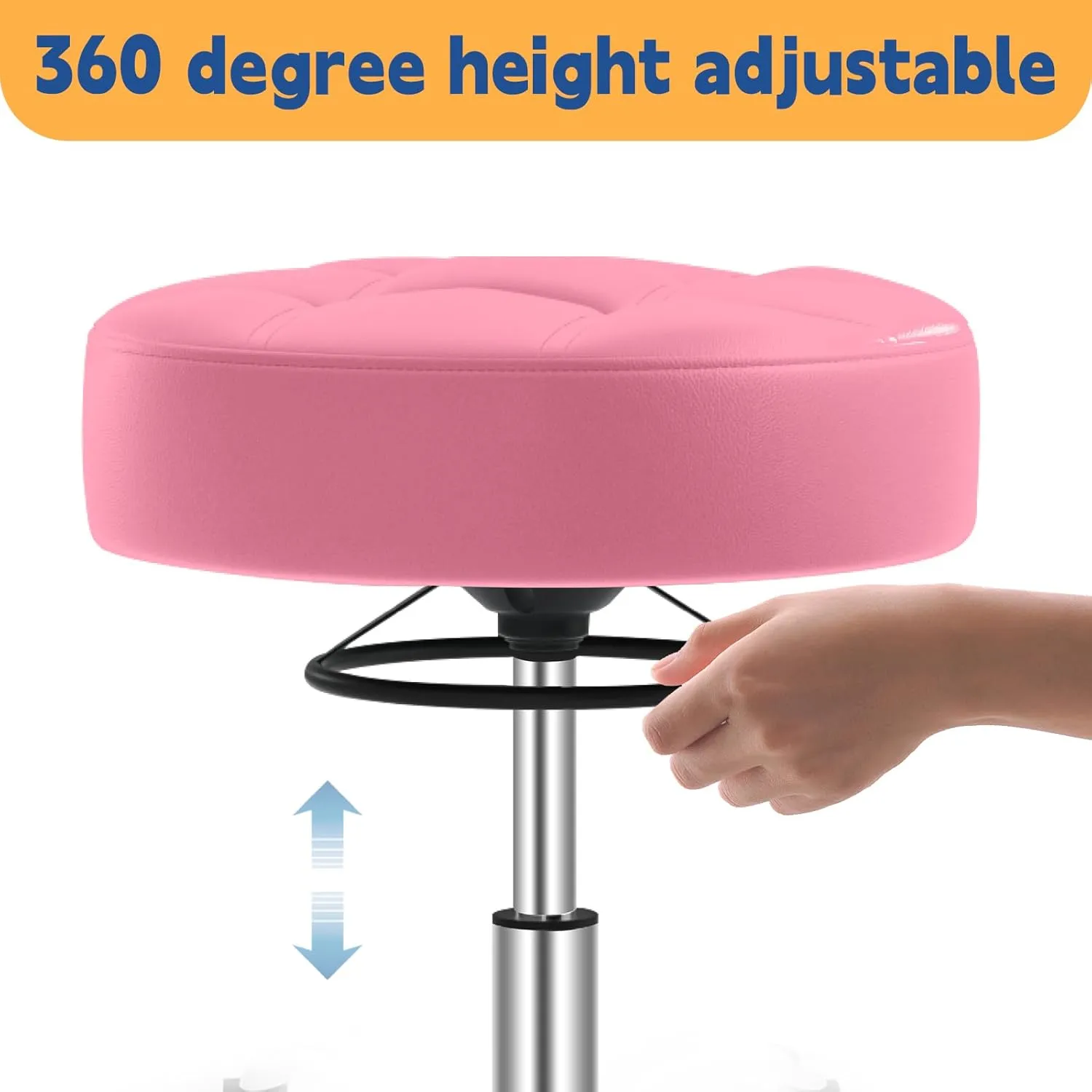 Rolling Stool Heavy Duty 400lb: Super Soft Seat Cushion,360° Swive,Height Adjustability,No Squeaky Noises,No Tip Over,New Upgraded Stool Salon Stool Chair, Tattoo Facial Massage Spa Medical (Pink)