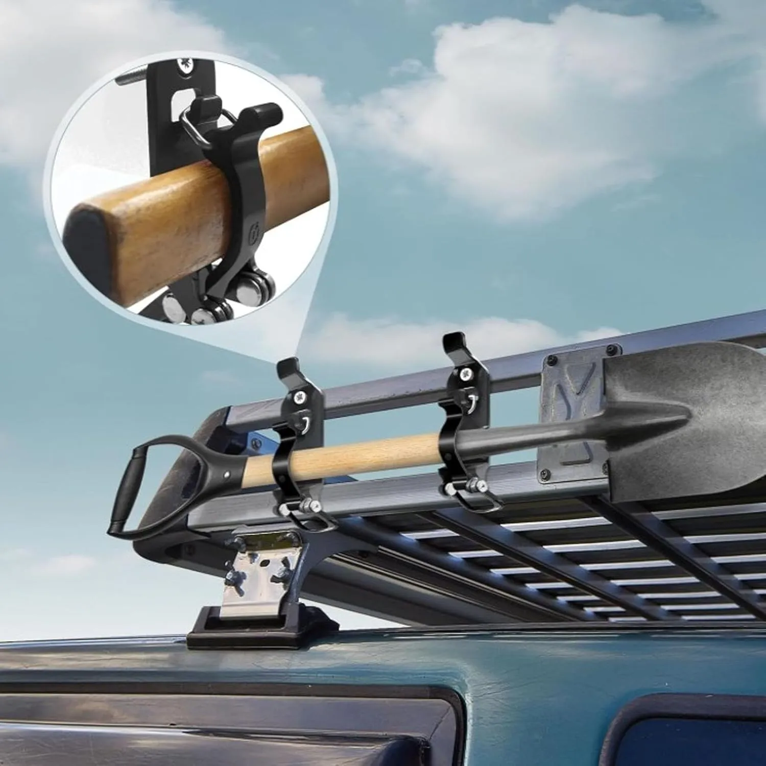 Roof Rack Shovel Mount Holder, 4 Sets Metal Shovel Holder Clamp Wall Mounting Bracket Kit Accessories for Roof Rack, Boats, Paddle Axe (Black)