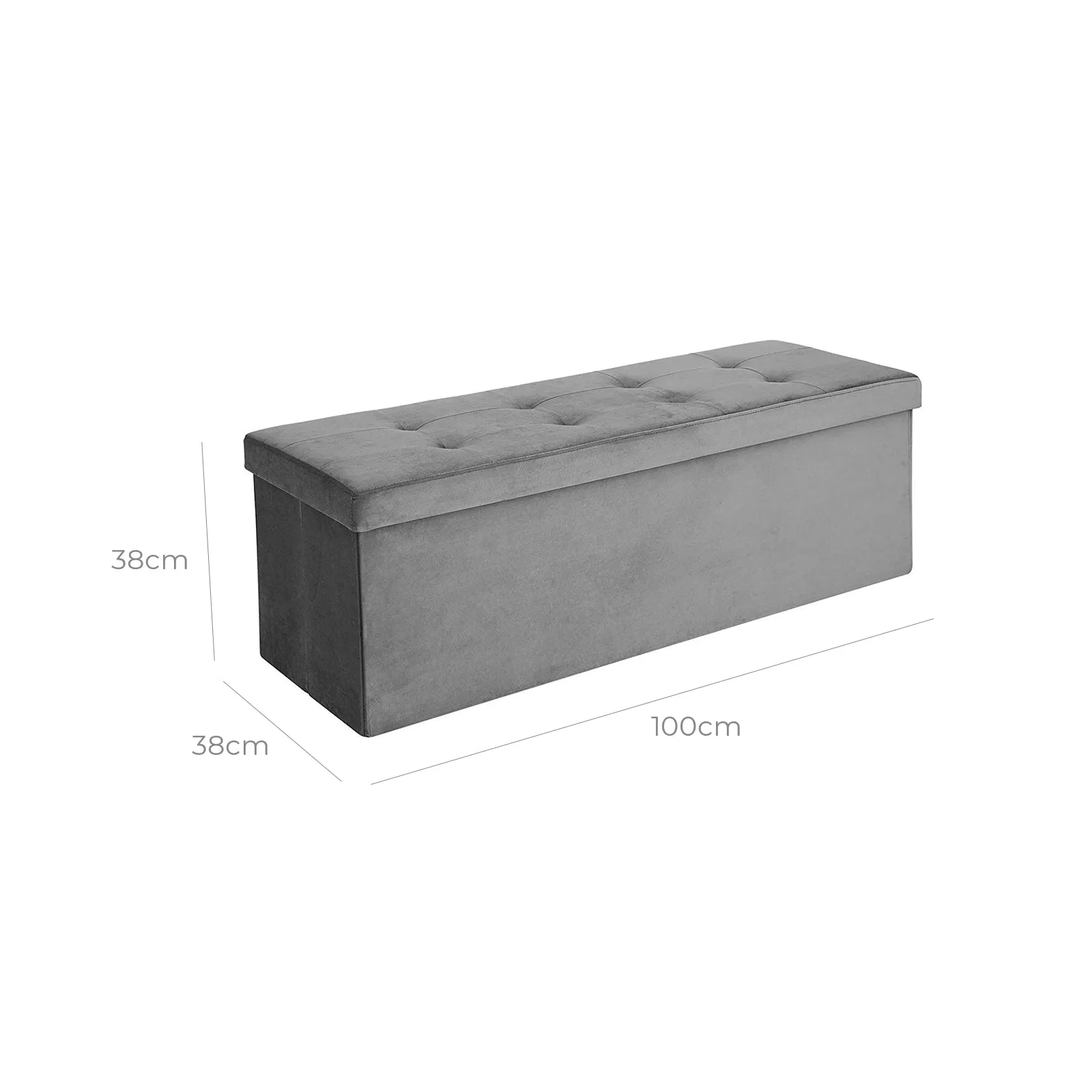Rootz Foldable Storage Bench - Ottoman - Velvet Bench - MDF Bench - Sturdy and Durable - Comfortable Foam Padding - Space Saving Design - 110cm x 38cm x 38cm