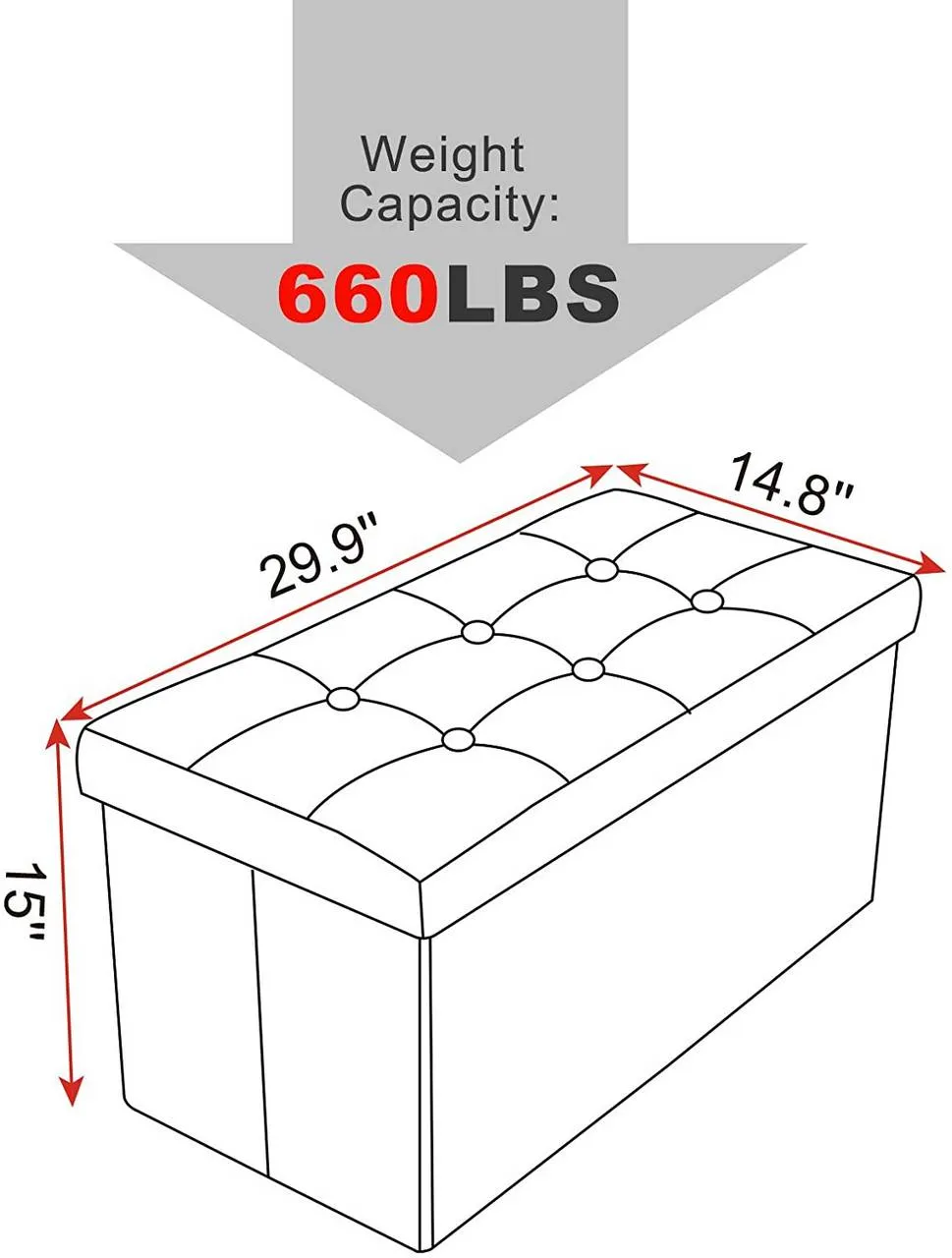 Rootz Foldable Storage Box Bench - Fabric Ottoman - Large Capacity - Comfortable Seat - 76cm x 38cm x 37.5cm