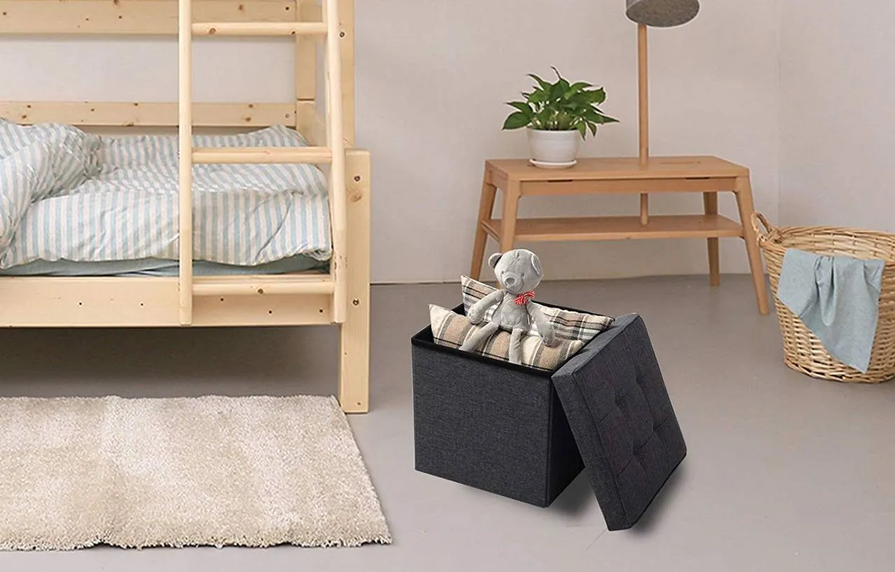 Rootz Foldable Storage Stool Set - Ottoman Bench - Portable Footrest - MDF Structure - 37.5cm x 38cm x 37.5cm