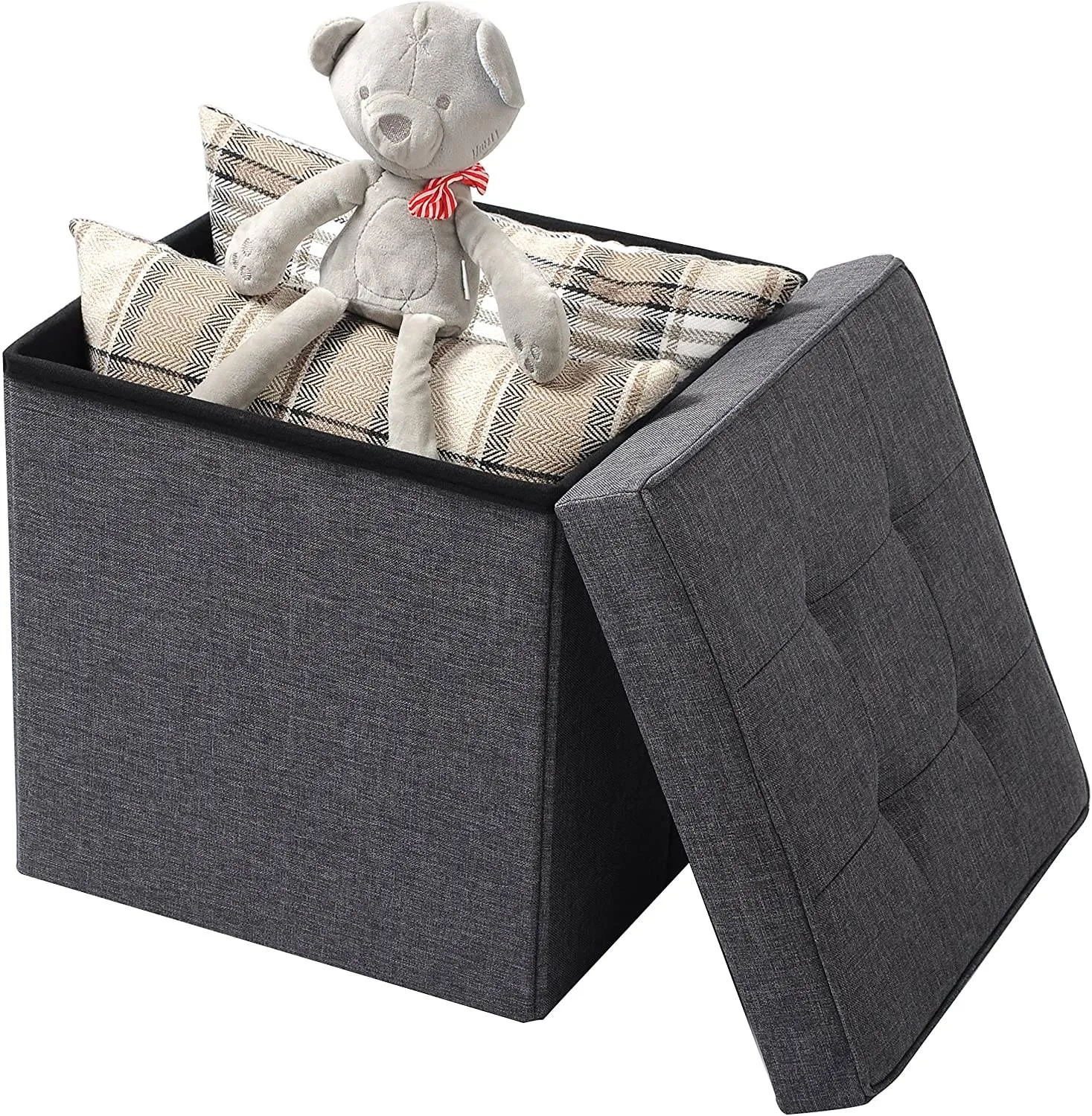 Rootz Foldable Storage Stool Set - Ottoman Bench - Portable Footrest - MDF Structure - 37.5cm x 38cm x 37.5cm
