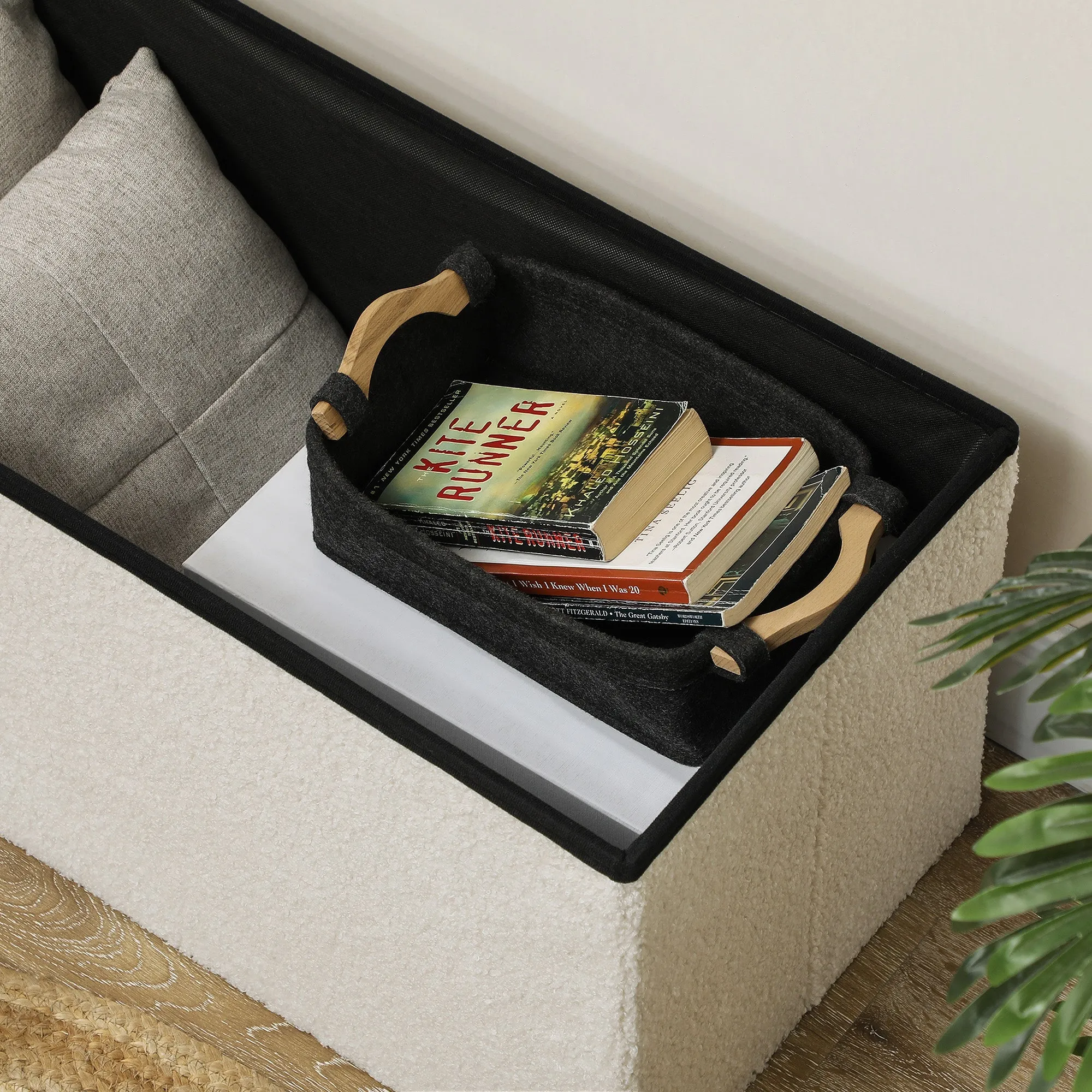 Rootz Storage Stool Bench - Upholstered Chest - Footstool - 84L Hidden Storage - 76cm x 38cm x 38cm - Brown Velvet