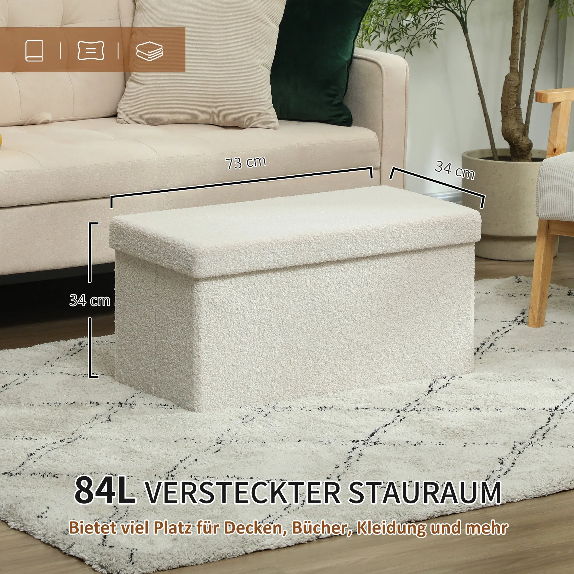 Rootz Storage Stool Bench - Upholstered Chest - Footstool - 84L Hidden Storage - 76cm x 38cm x 38cm - Brown Velvet