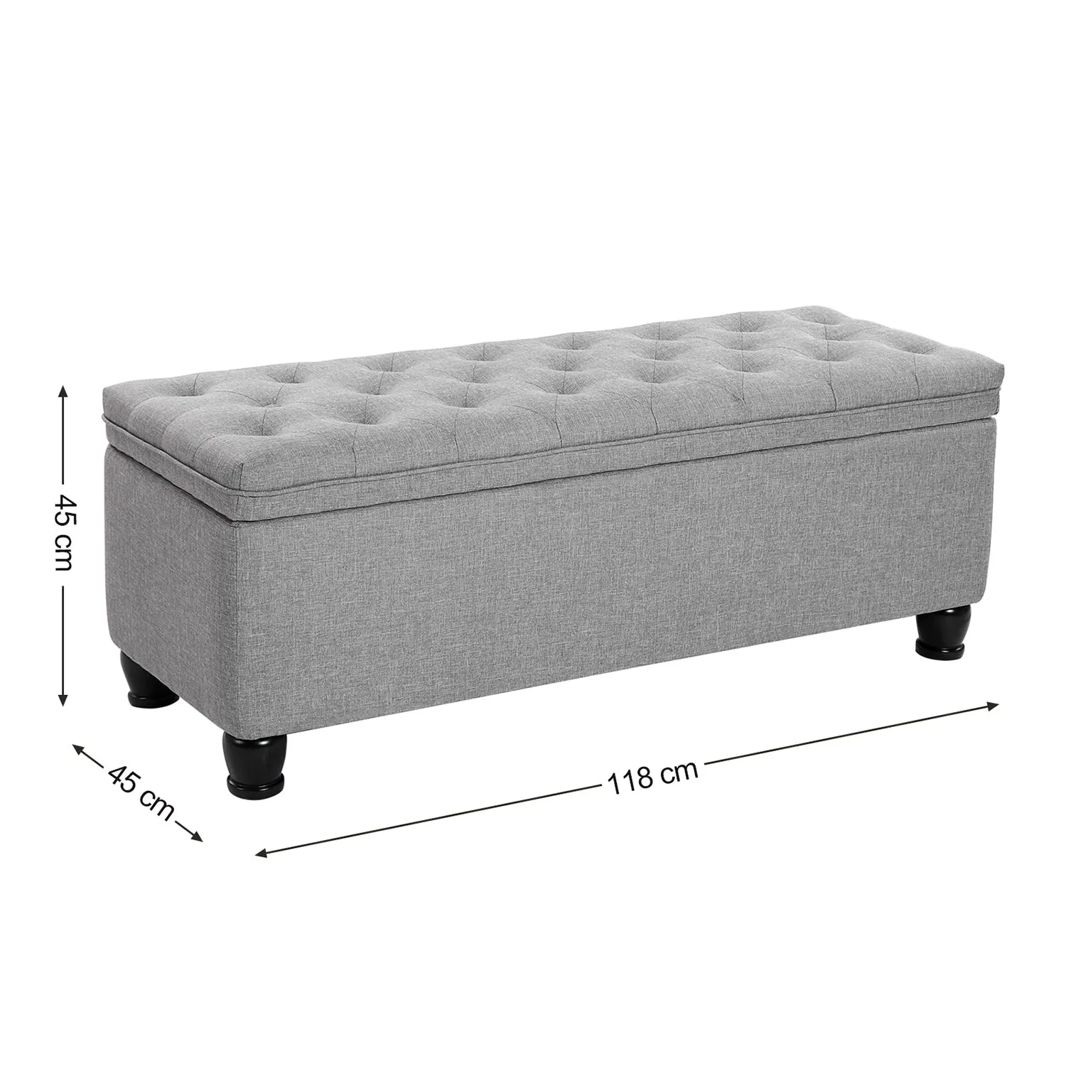 Rootz Storage Stool - Ottoman Bench - Grey - MDF - High-Density Foam - Spacious - 45cm x 118cm x 45cm