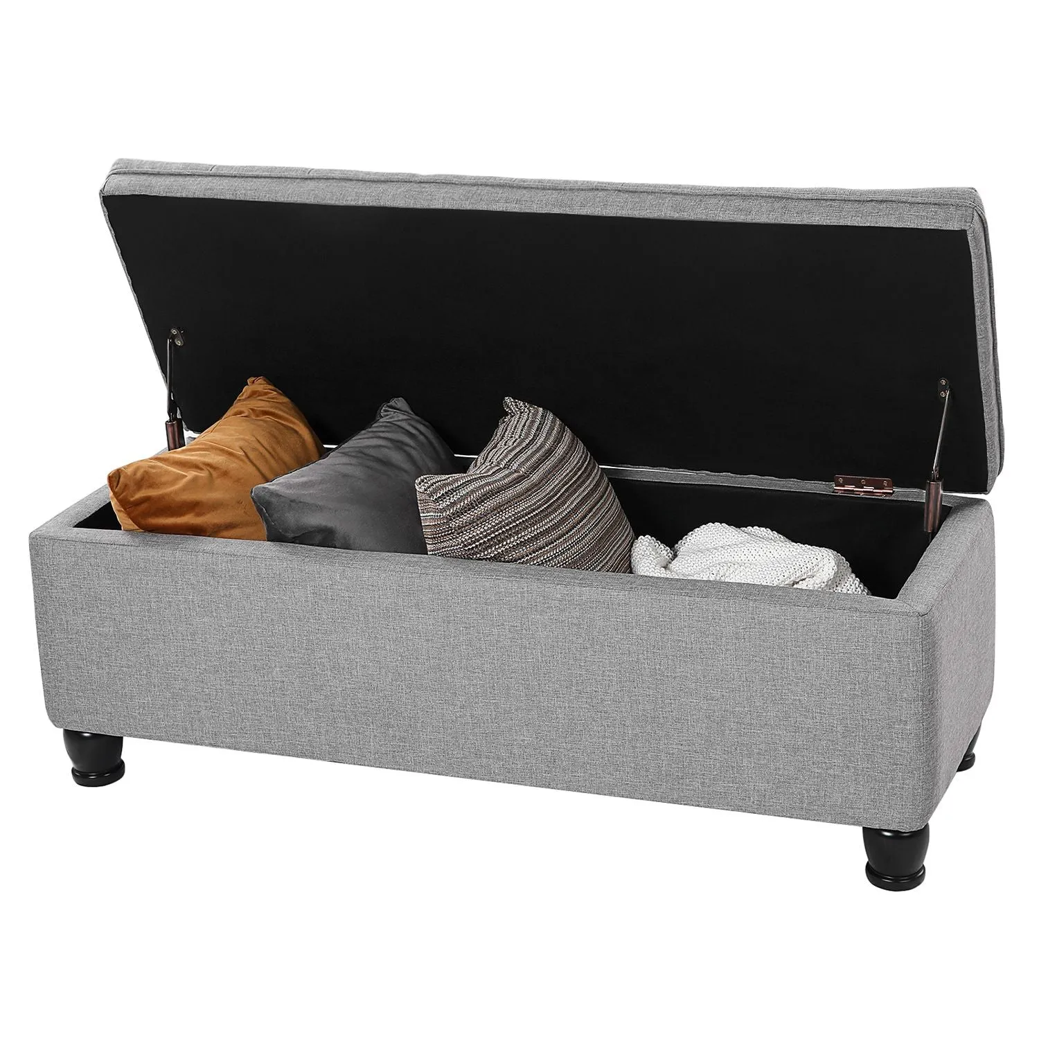 Rootz Storage Stool - Ottoman Bench - Grey - MDF - High-Density Foam - Spacious - 45cm x 118cm x 45cm