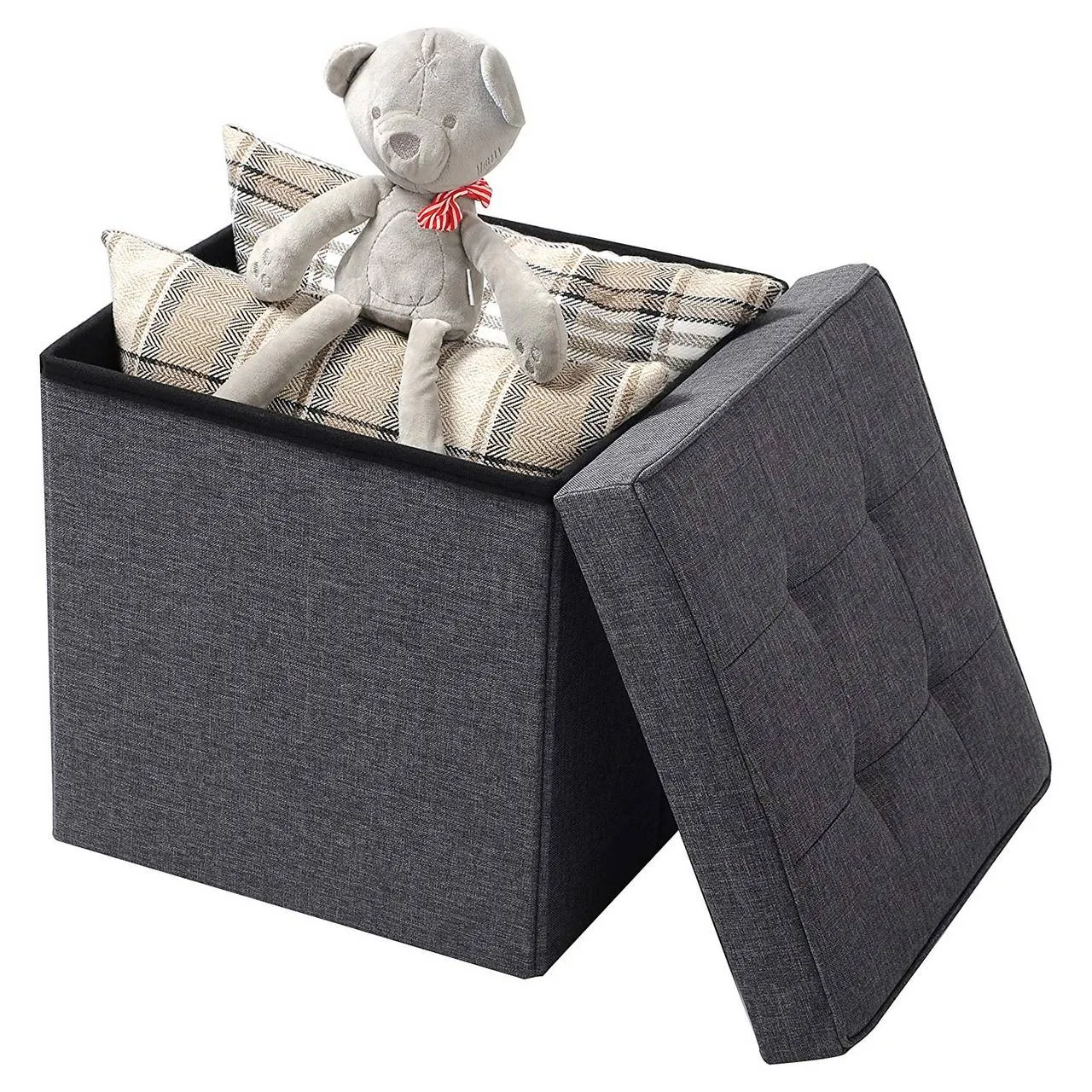 Rootz Storage Stool - Ottoman Bench - Linen Seat - 37.5cm x 38cm x 37.5cm - Support 300kg - Foldable - Versatile - Brown/Gray/White