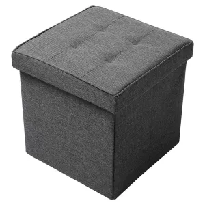 Rootz Storage Stool - Ottoman Bench - Linen Seat - 37.5cm x 38cm x 37.5cm - Support 300kg - Foldable - Versatile - Brown/Gray/White