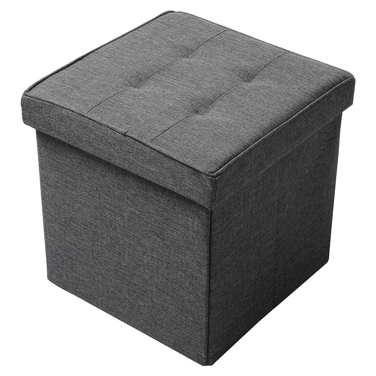 Rootz Storage Stool - Ottoman Bench - Linen Seat - 37.5cm x 38cm x 37.5cm - Support 300kg - Foldable - Versatile - Brown/Gray/White