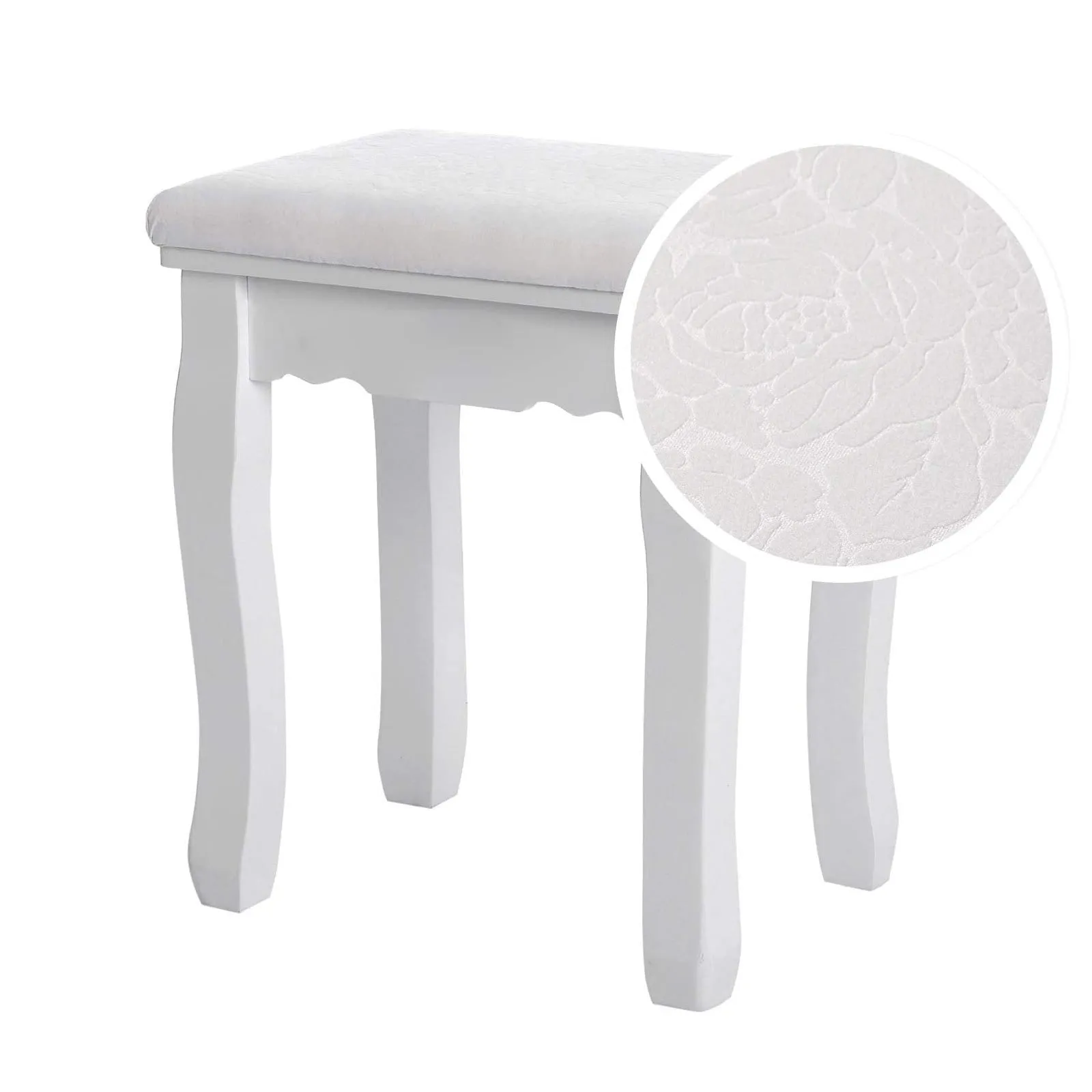 Rootz Upholstered Stool - Makeup Stool - Vanity Seat - Solid Wood Legs - MDF Seat - 45cm x 37cm x 28cm