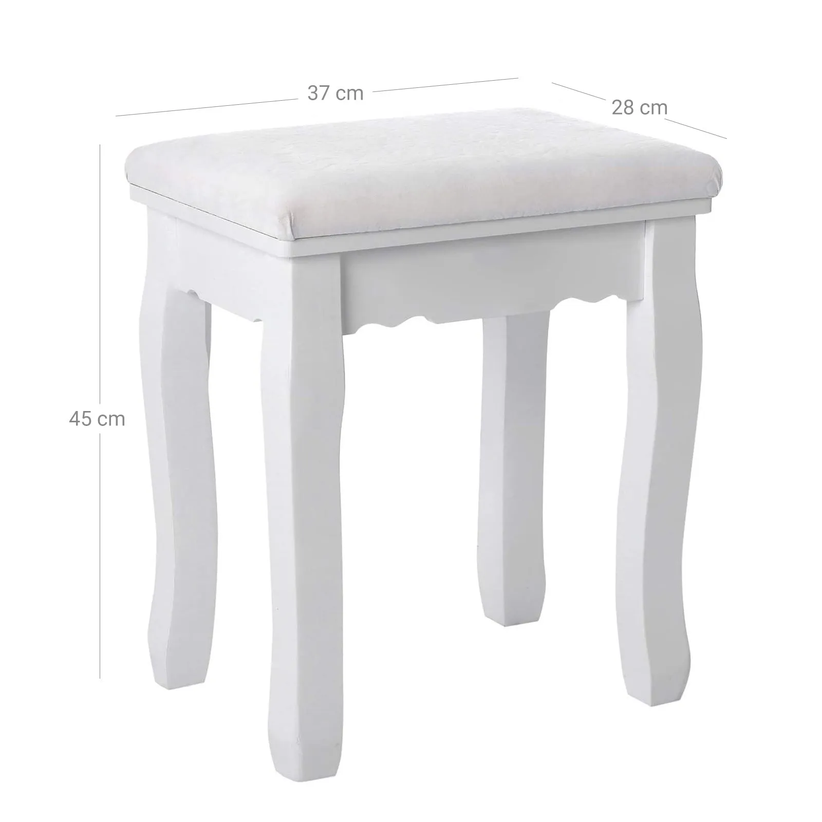 Rootz Upholstered Stool - Makeup Stool - Vanity Seat - Solid Wood Legs - MDF Seat - 45cm x 37cm x 28cm