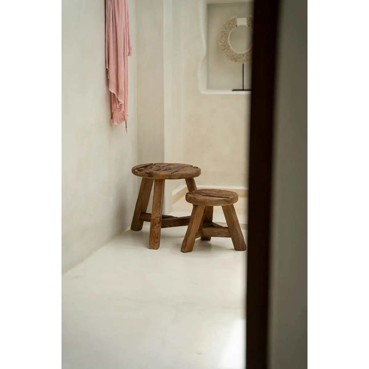 Rootz Yatai Stool - Natural - Rustic Stool - Upcycled Teak Seat - Enhances Interior Design - 40cm x 40cm x 33cm