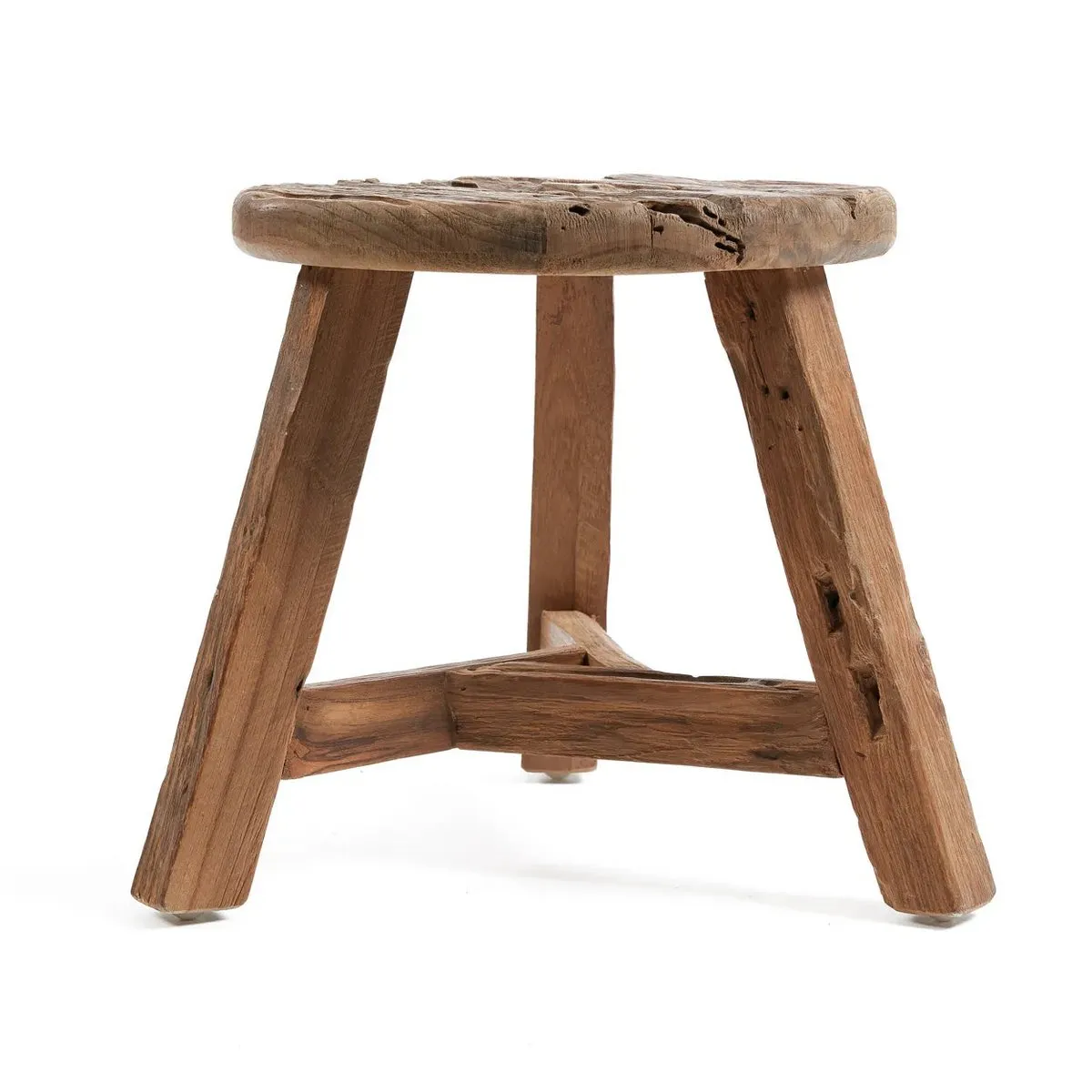 Rootz Yatai Stool - Natural - Rustic Stool - Upcycled Teak Seat - Enhances Interior Design - 40cm x 40cm x 33cm
