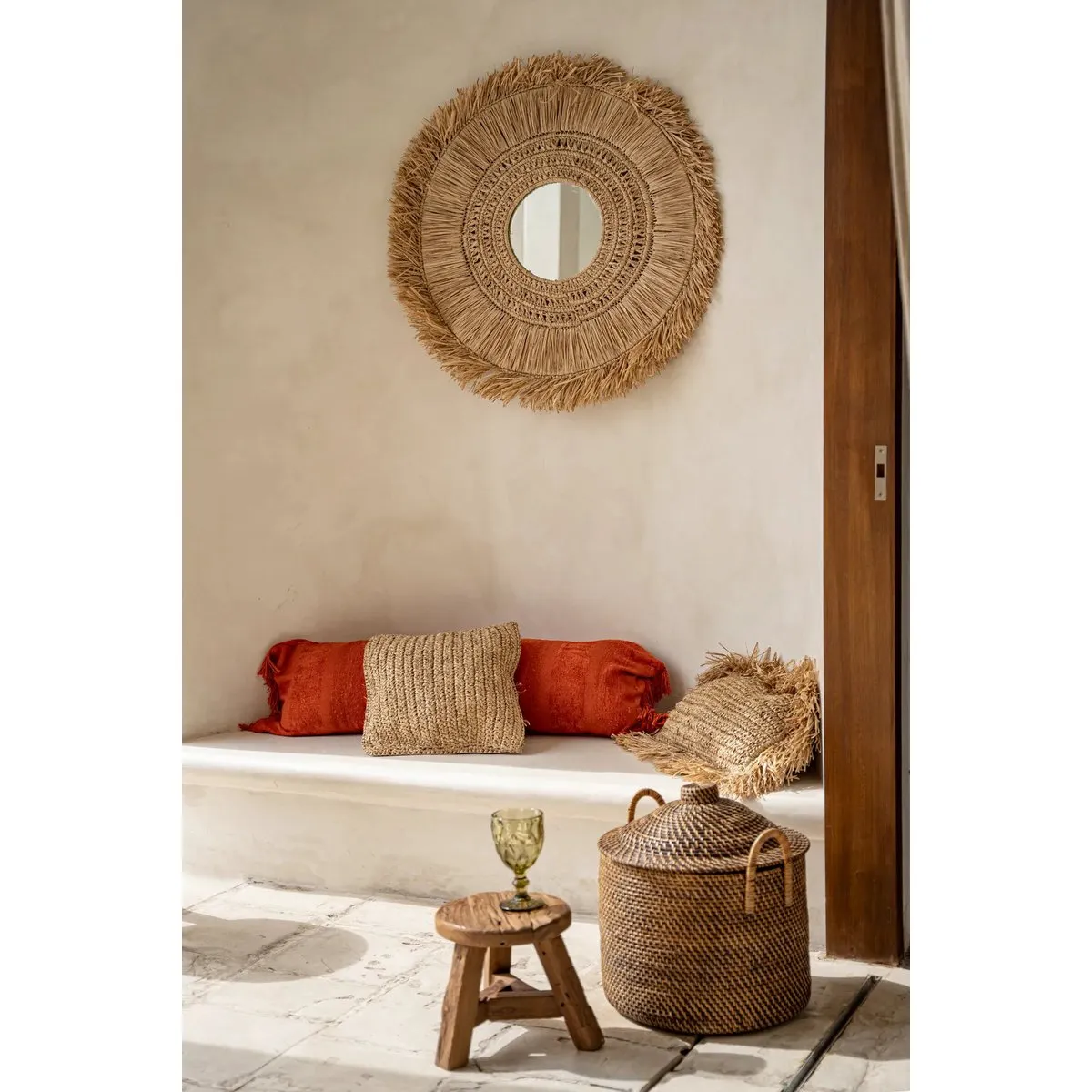Rootz Yatai Stool - Natural - Rustic Stool - Upcycled Teak Seat - Enhances Interior Design - 40cm x 40cm x 33cm