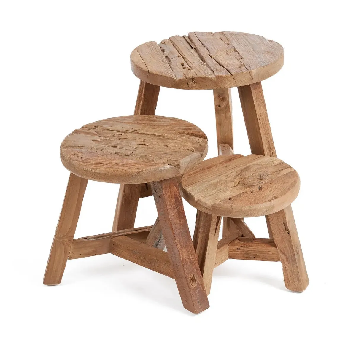 Rootz Yatai Stool - Natural - Rustic Stool - Upcycled Teak Seat - Enhances Interior Design - 40cm x 40cm x 33cm