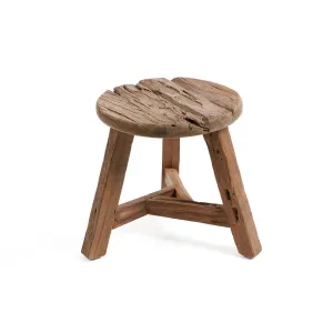 Rootz Yatai Stool - Natural - Rustic Stool - Upcycled Teak Seat - Enhances Interior Design - 40cm x 40cm x 33cm