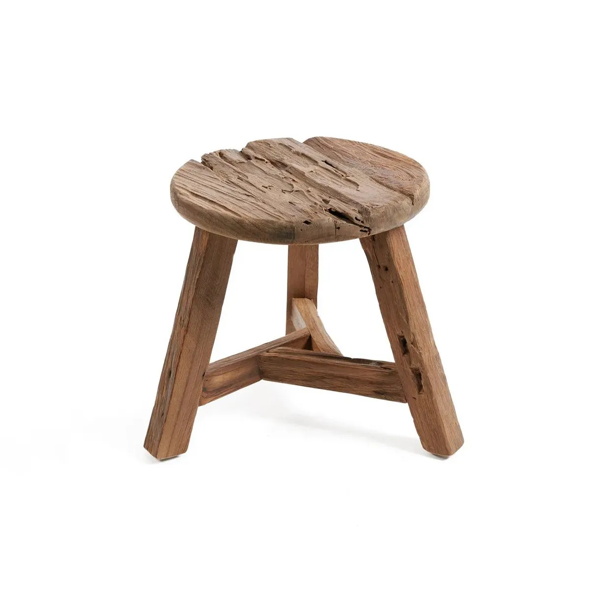 Rootz Yatai Stool - Natural - Rustic Stool - Upcycled Teak Seat - Enhances Interior Design - 40cm x 40cm x 33cm