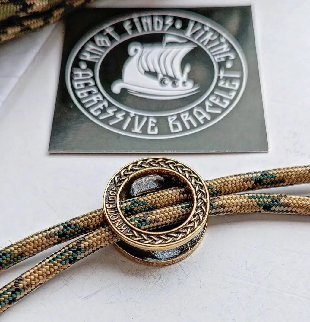 Round bead SVAROG for paracord bracelet. Brass bead for Bracelet. Protective amulet. Manual casting. Viking Jewelry. Men's Accessory.