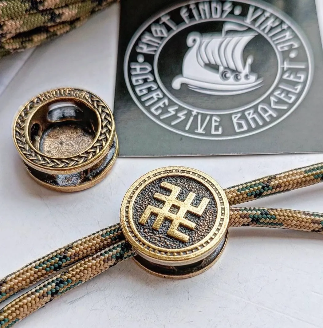 Round bead SVAROG for paracord bracelet. Brass bead for Bracelet. Protective amulet. Manual casting. Viking Jewelry. Men's Accessory.