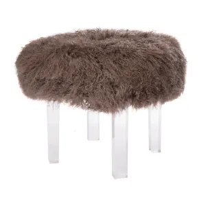Round Lucite Stool in Dusty Mountain Tibetan Lamb Sheepskin