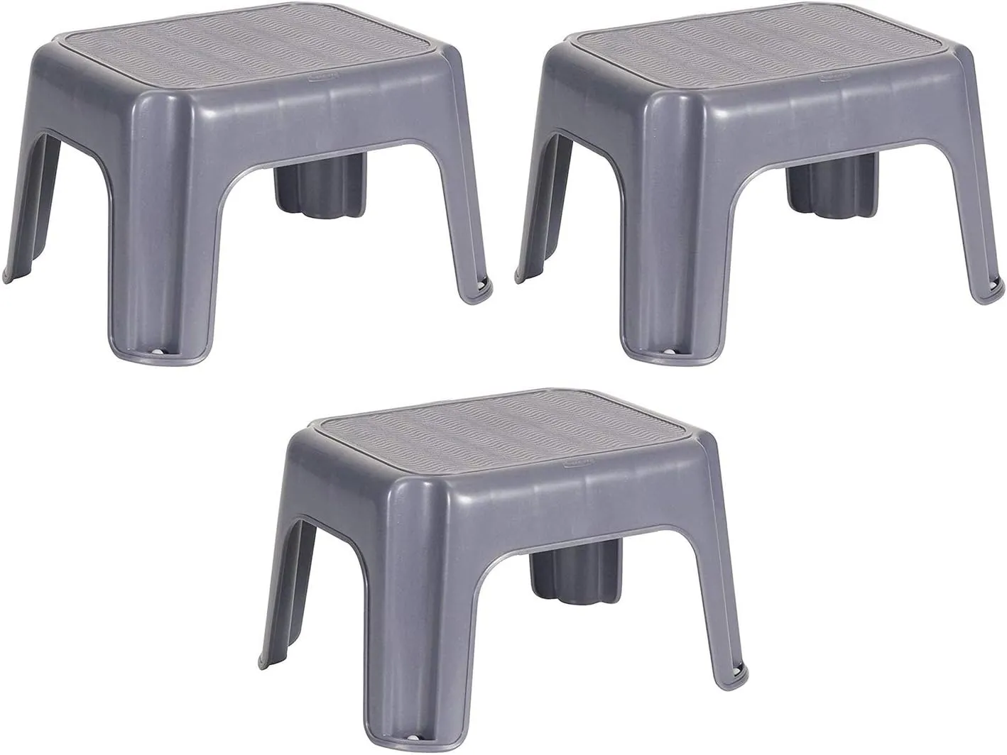 Rubbermaid Portable Single Step Plastic Roughneck Small Step Stool Elevated Platform for Home Kitchens, Living Rooms, and Bathrooms, Gray (3 Pack)