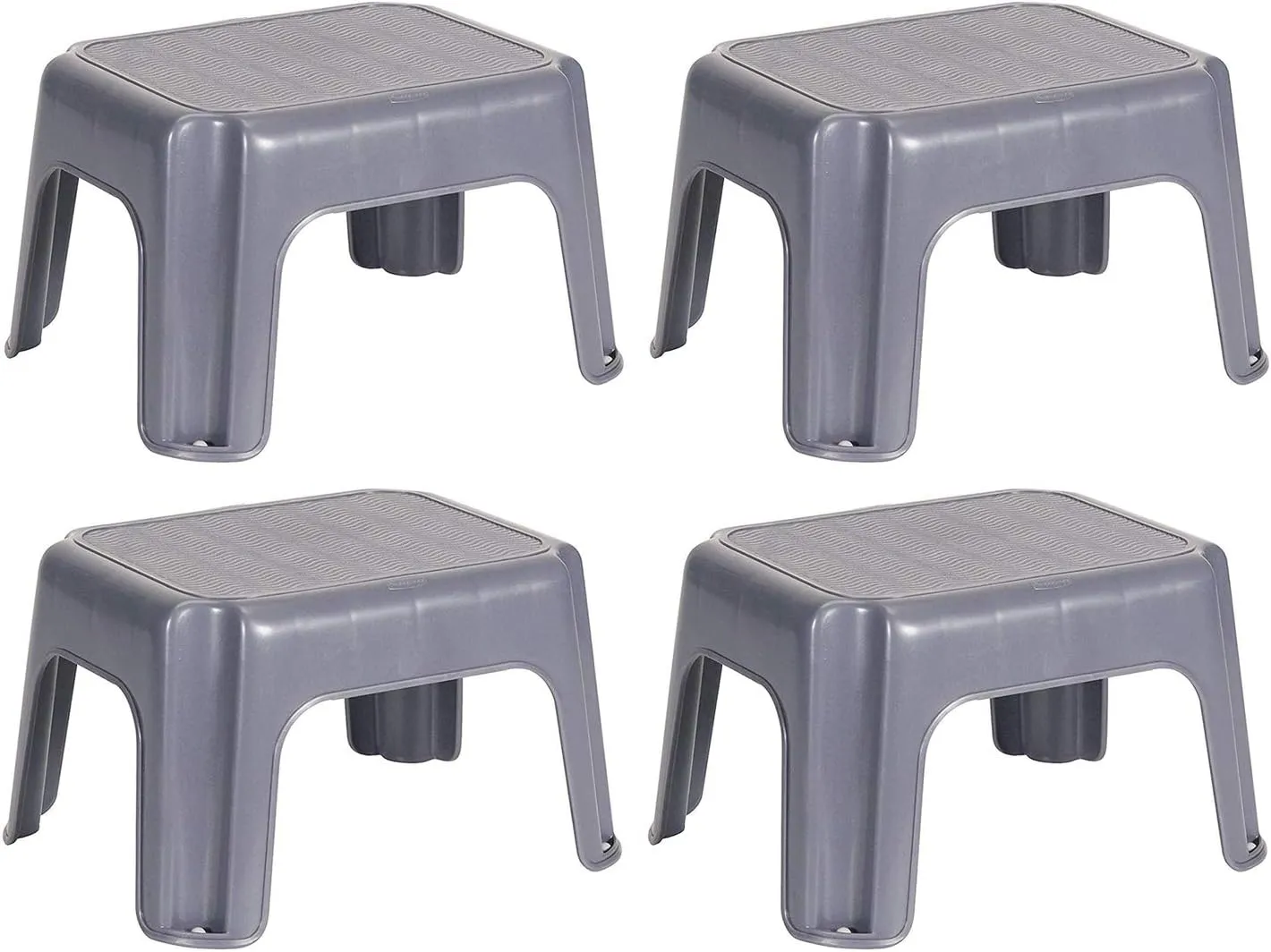 Rubbermaid Portable Single Step Plastic Roughneck Small Step Stool Elevated Platform for Home Kitchens, Living Rooms, and Bathrooms, Gray (4 Pack)