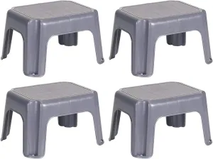 Rubbermaid Portable Single Step Plastic Roughneck Small Step Stool Elevated Platform for Home Kitchens, Living Rooms, and Bathrooms, Gray (4 Pack)
