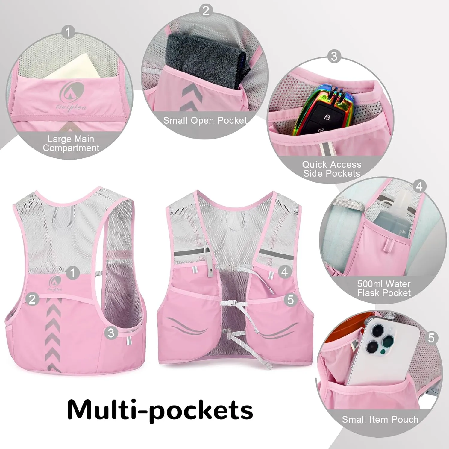 Running Vest for Men with 2 pcs 500ml Water Bottle, Hydration Vest for Running Women, Lightweight Runner Water Vest