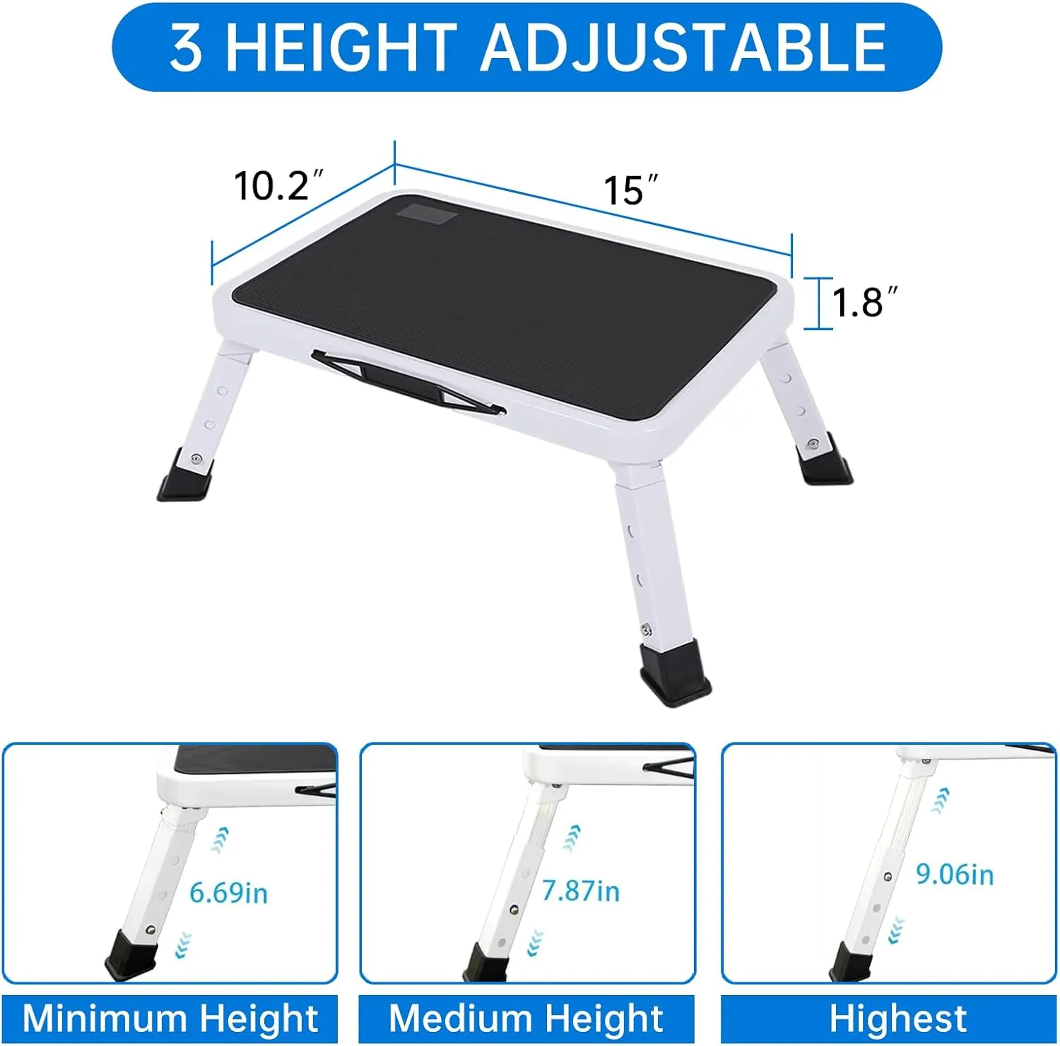 RV Step Stool Foldable Adjustable Height Sturdy Metal Stable Step Ladder with a Non-Slip Platform Camper Step Stool with Non-Slip Rubber Feet, Easy to Carry (White)