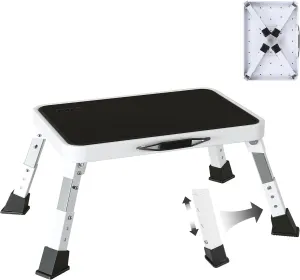 RV Step Stool Foldable Adjustable Height Sturdy Metal Stable Step Ladder with a Non-Slip Platform Camper Step Stool with Non-Slip Rubber Feet, Easy to Carry (White)