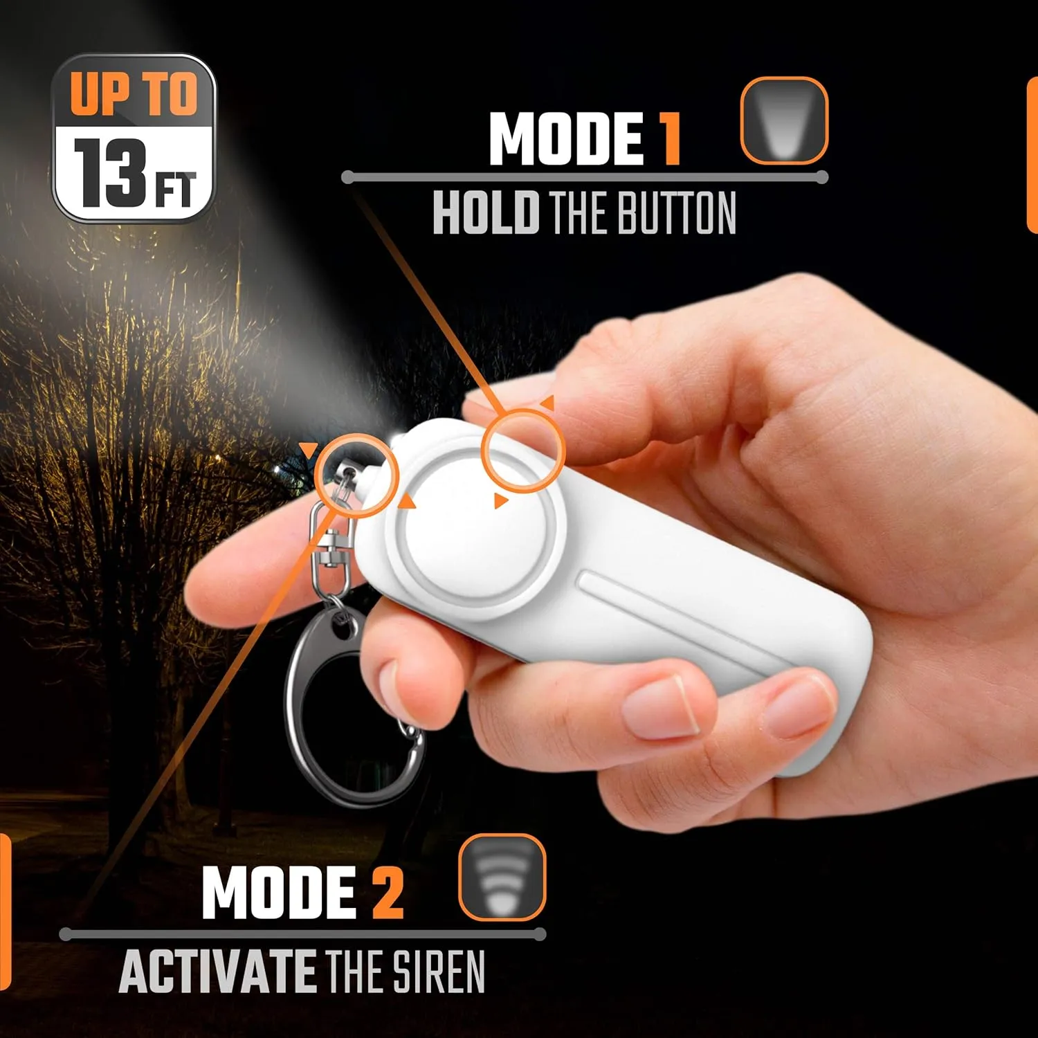 Safesound Personal Safety Panic Alarm Keychain for Women – Self Defense 130 dB Loud Siren Protection Device with LED Light – Emergency Alert Key Chain Whistle by WETEN (White)