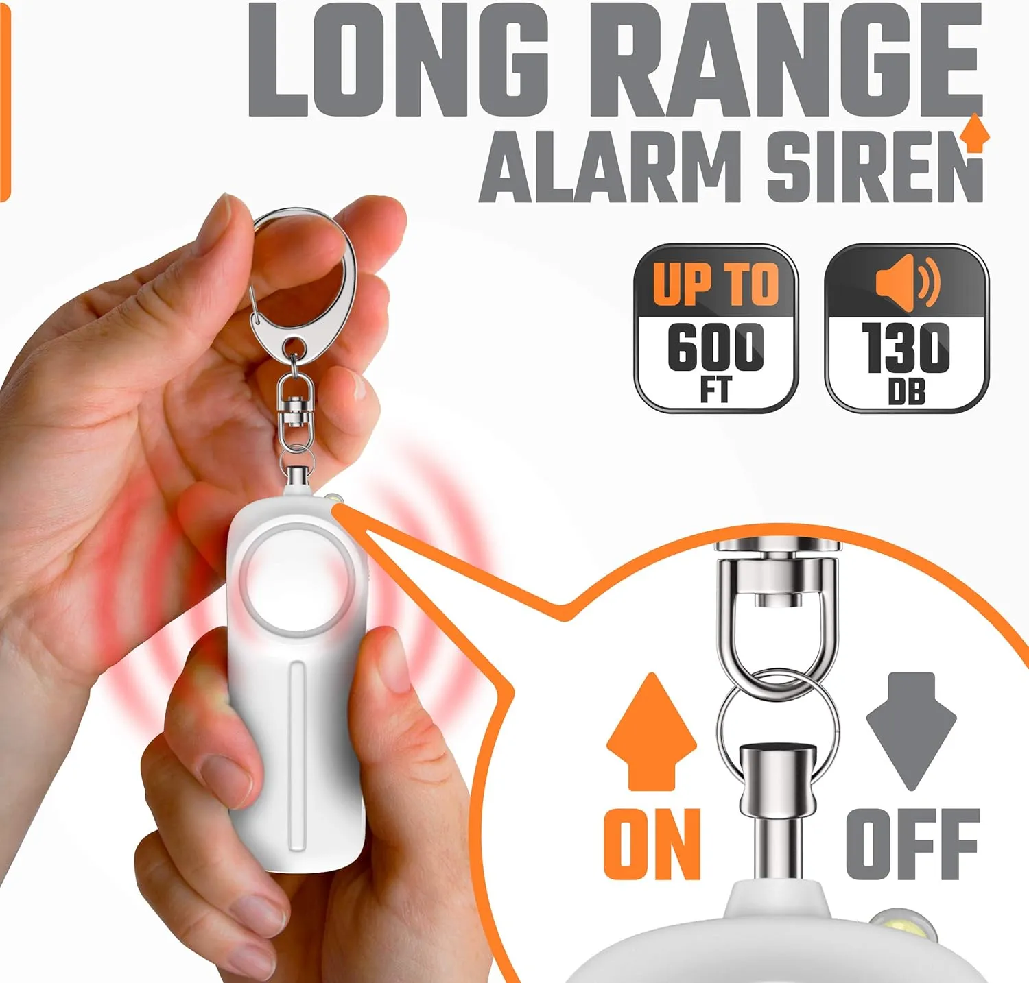 Safesound Personal Safety Panic Alarm Keychain for Women – Self Defense 130 dB Loud Siren Protection Device with LED Light – Emergency Alert Key Chain Whistle by WETEN (White)