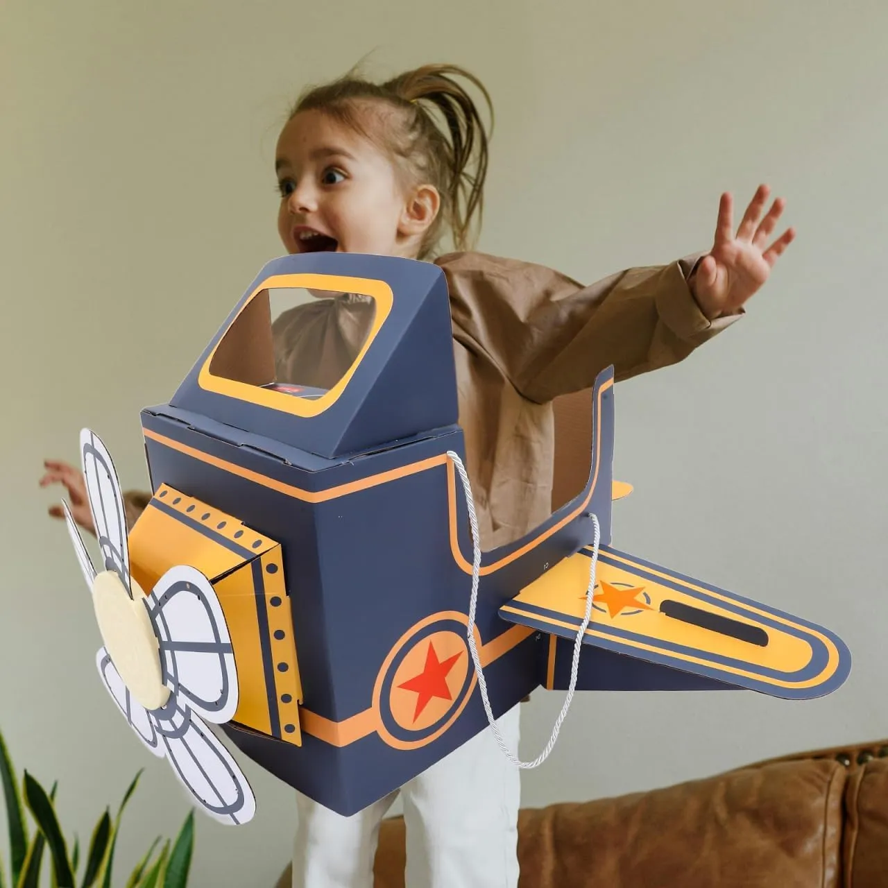 SAFIGLE Wearable Airplane Toy for Kids - DIY Paper Aircraft with Rotating Fan, Blue, 30.51x36.41x18.11 Inches, Fun Outdoor Play and Learning Experience Flying Airplanes for Kids