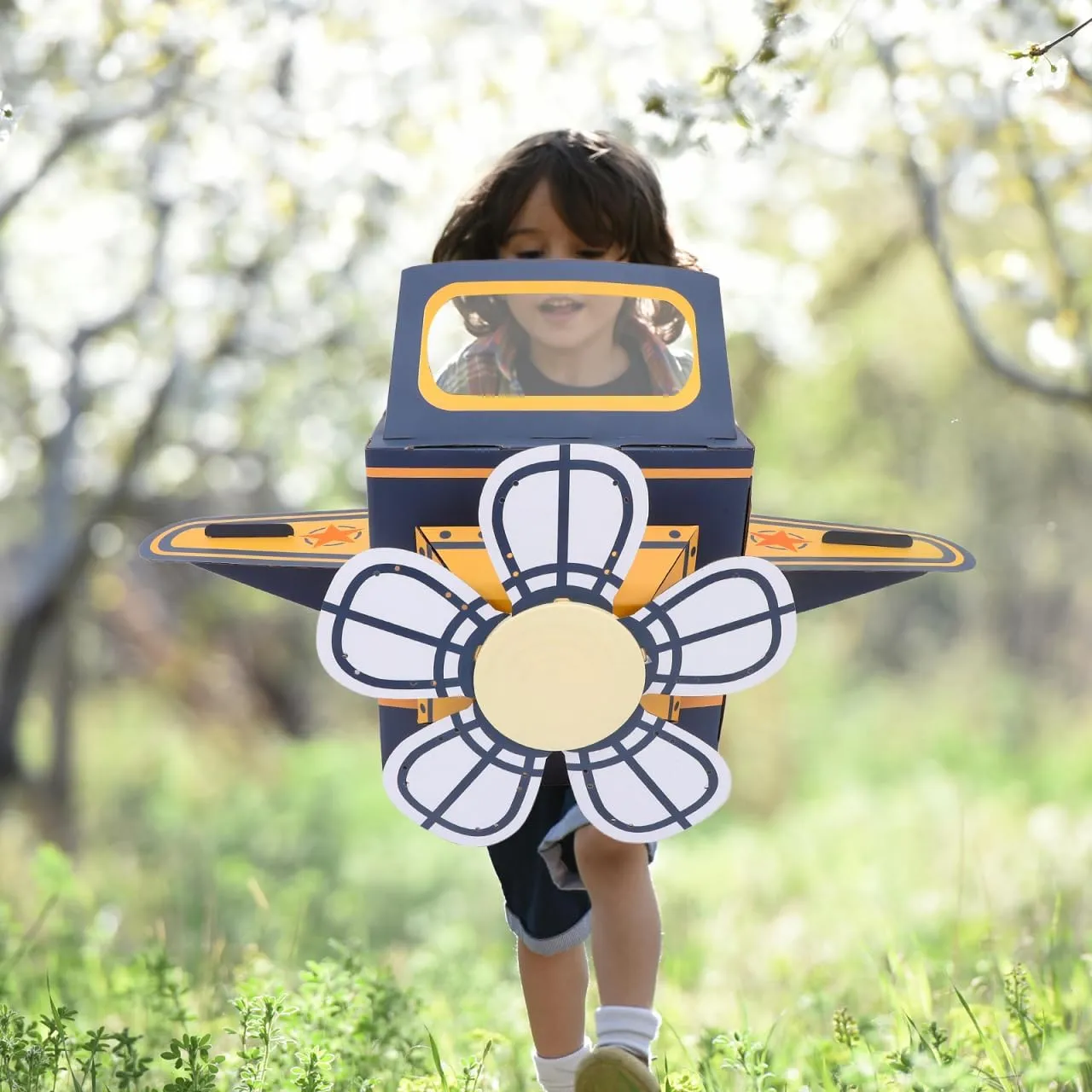 SAFIGLE Wearable Airplane Toy for Kids - DIY Paper Aircraft with Rotating Fan, Blue, 30.51x36.41x18.11 Inches, Fun Outdoor Play and Learning Experience Flying Airplanes for Kids