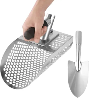 Sand Scoop Thickened Stainless Steel Sand Scoop and Shovel for Metal Detecting at The Beach - Fast Sifting Treasure Hunting Tool (Scoop Shovel)