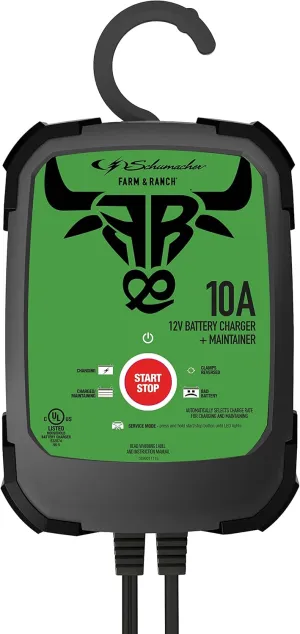 Schumacher Electric Farm and Ranch Rapid Battery Charger and Maintainer, FR01539, 4-in-1, Fully Automatic, Service Mode, 10 Amps, 12 Volt, for Car, SUV, Truck, Marine, and Farm Equipment Batteries